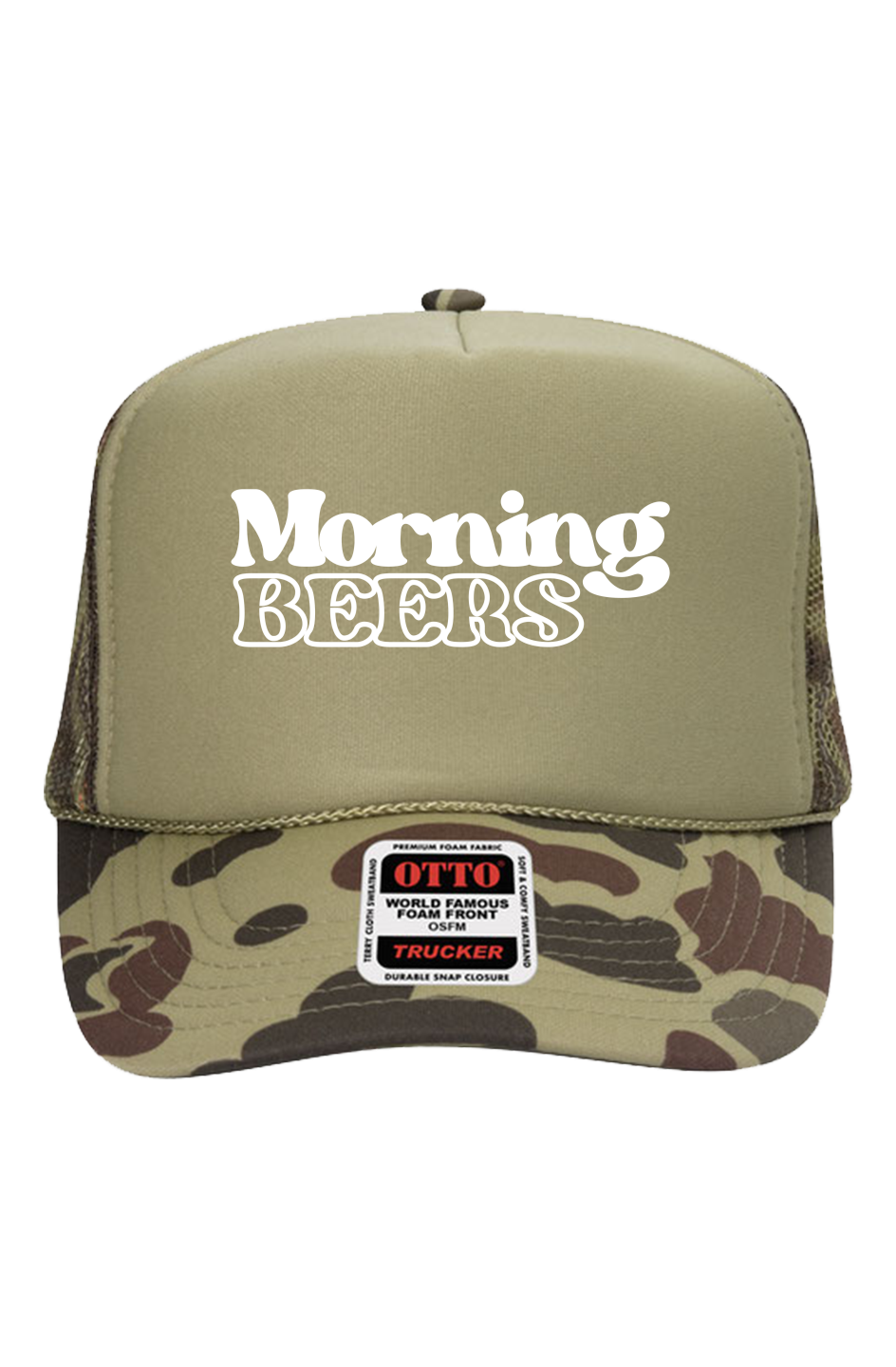 Olive Camo Morning Beers Trucker Hat